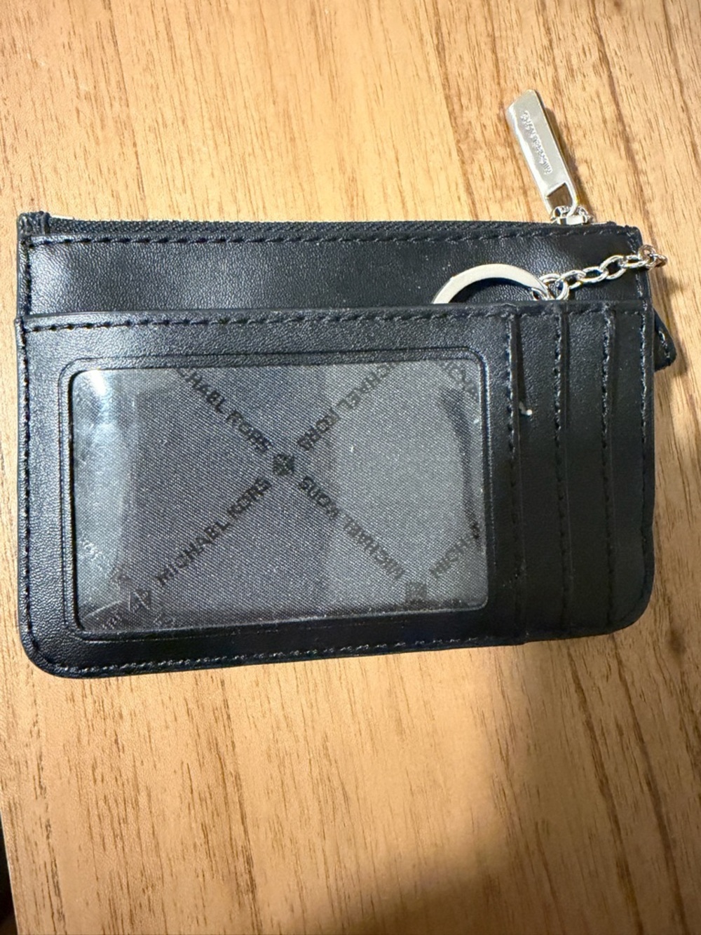 Michael Kors Black Monogram Zip Key Pouch with Silver Logo - Picture 2 of 4